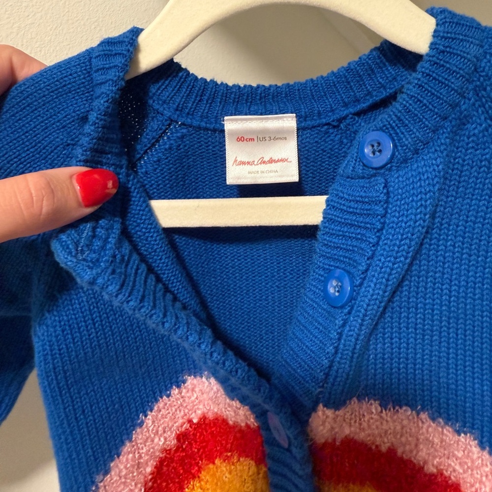 Hanna Andersson baby cardigan - blue rainbow, 3-6 month